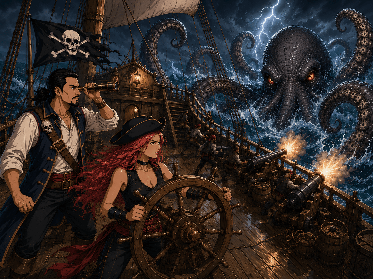 The crew ship facing the Kraken